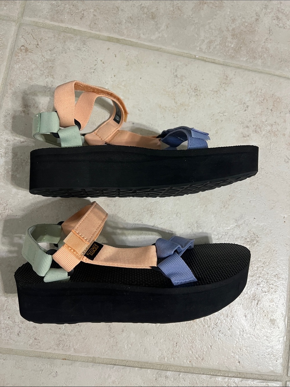 Teva Platform Sandals in Peach, Lavender and Mint Straps - Picture 3 of 6